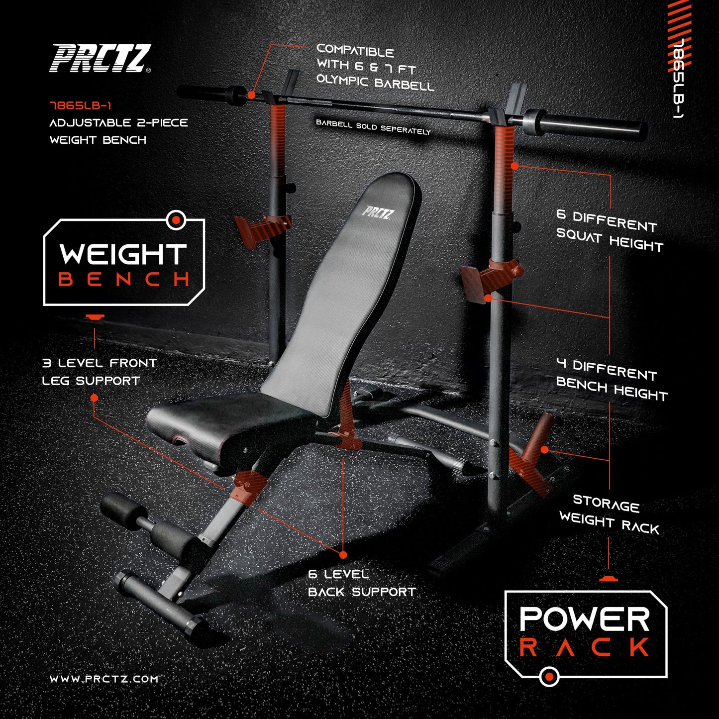 Two-Piece Olympic Weight Bench with Squat Rack, Foldable FID Bench, and Weight Storage