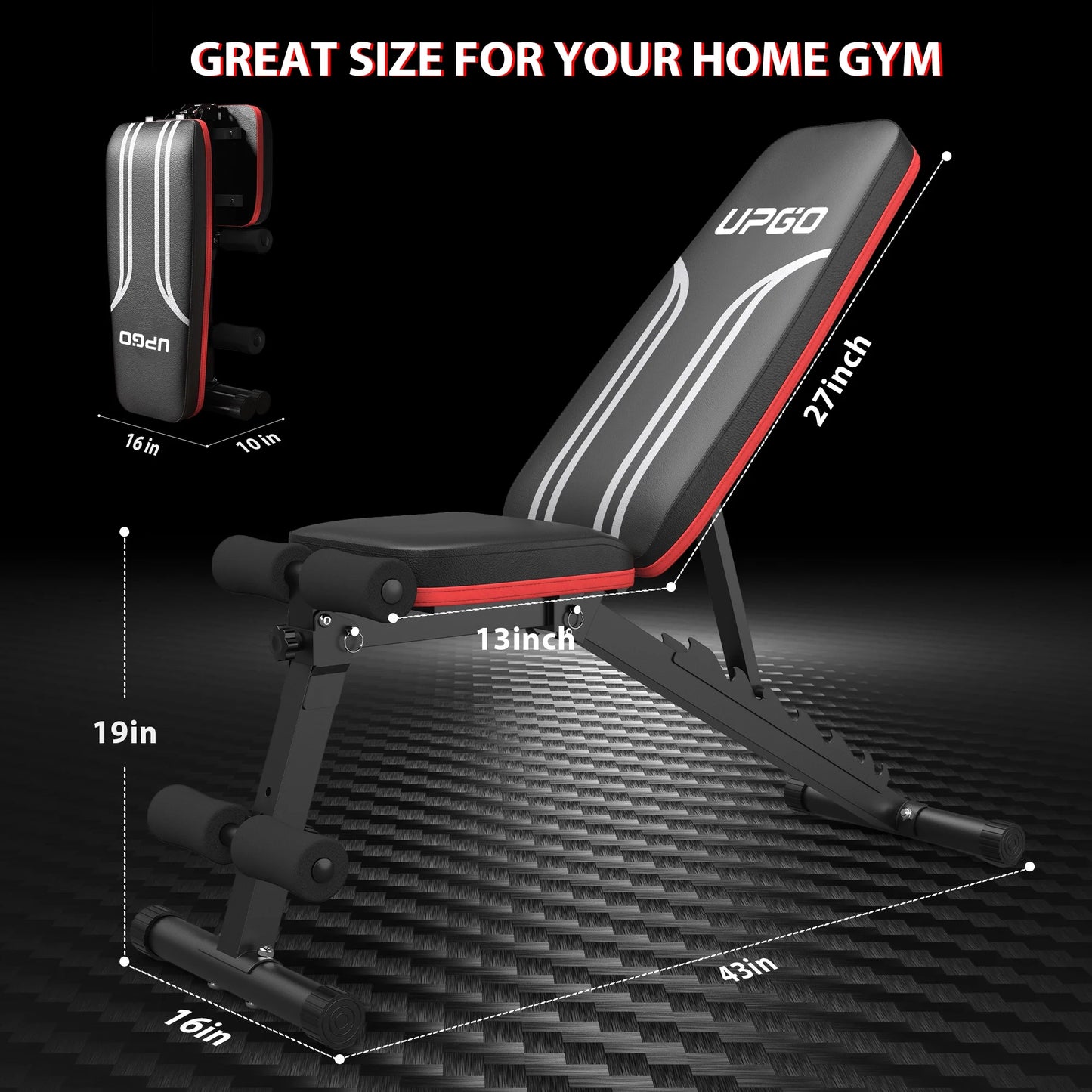 Adjustable Folding Weight Bench for Home Gym, Includes Resistance Bands