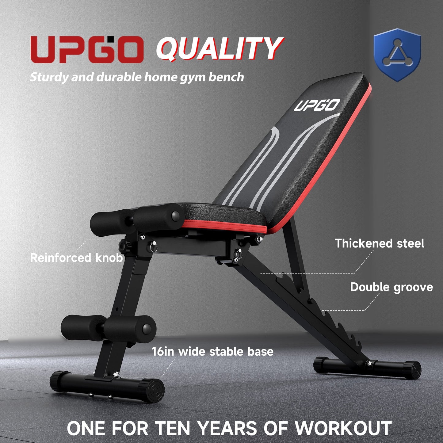 Adjustable Folding Weight Bench for Home Gym, Includes Resistance Bands