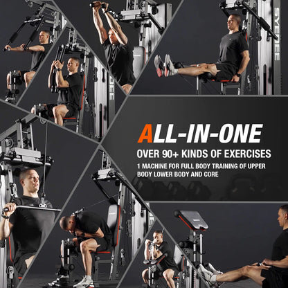 Home Gym Station, Workout Station with 150LBS Weight Stack, Home Gym Equipment for All Body Training.